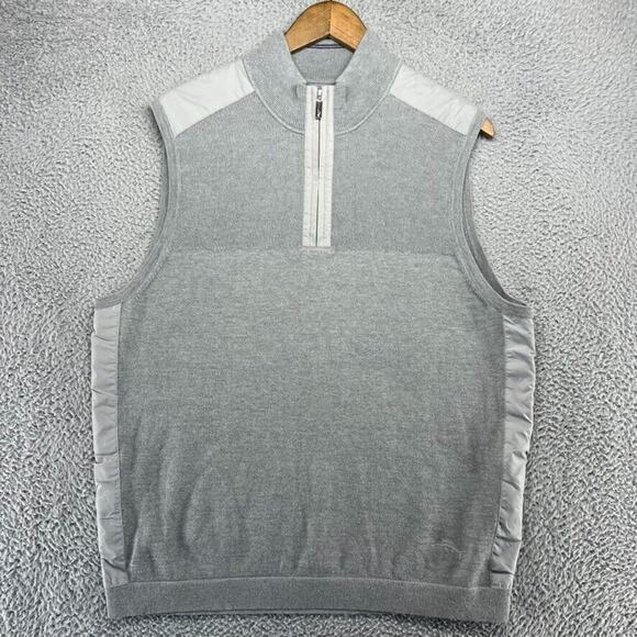 Tommy Bahama Sweater Vest Mens large Gray 1/4 Zip Pullover Embroidered Fish Logo - Picture 1 of 9